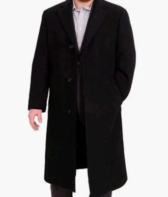 Overcoat Black 46R Wool Cashmere Blend Coat Mens Three Button Calvin Klein EUC - Image 1 of 4
