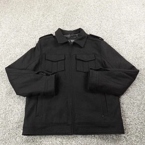 Guess Jacket Mens M Black Wool Military Quilted Lined Full Zip Heavy Coat Goth - Picture 1 of 9