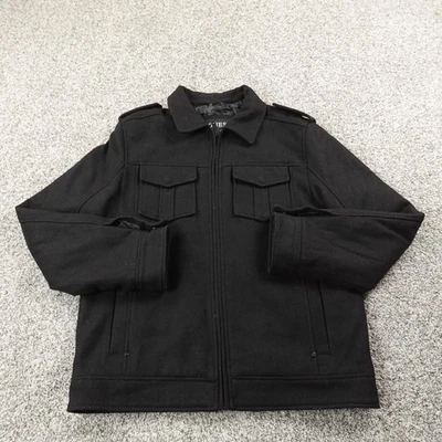 Guess Jacket Mens M Black Wool Military Quilted Lined Full Zip Heavy Coat Goth - Image 1 of 4