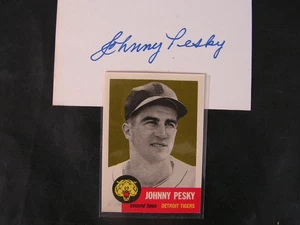 Johnny Pesky Signed 3 X 5 Index Card Mint + 1953 Topps Archives Boston Red Sox - Picture 1 of 4