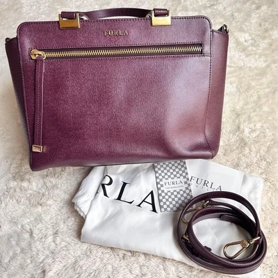 Bolsa tiracolo FURLA 2 vias couro roxo excelente estado - Imagem 1 de 4