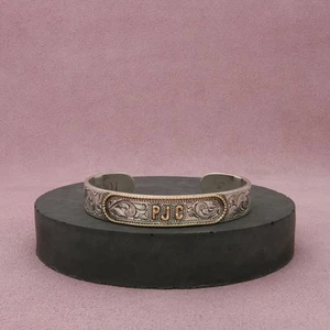 sterling silver & 14k gold etched western rodeo cuff bracelet size 6.25in - Picture 1 of 3