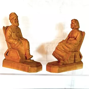 2 Vtg Hand Carved Wood Figurines Women/Man in Rocking Chair Canadian Folk Art - Picture 1 of 16