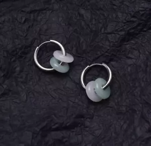 15mm Surgical Steel 12mm Glaze Jade Light Green White Jade Earrings - Picture 1 of 3