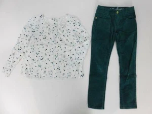 Gymboree Girls Outfit All Spruced Up Set Polka Dot Top + Green Pants Size 6-7 - Picture 1 of 5