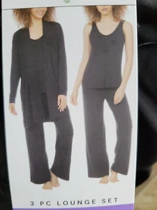Womens Honeydew 3PC Pajama Set PJs Black Lounge Set Pants Tank Cardigan XS - Picture 1 of 2