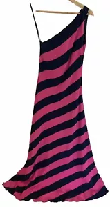 Vtg 90s Y2K Lauren Ralph Lauren 100% Silk Maxi Dress Size 4 One Shoulder Striped - Picture 1 of 7
