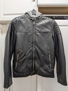 Zara Kids Faux Leather Moto Jacket with Detachable Hood Size 13 - 14 - Picture 1 of 6