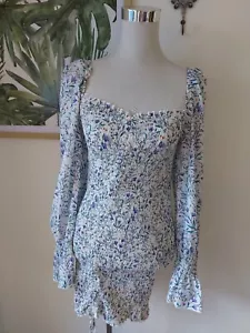 Princess Polly Sz 8 Smocked Floral Mini Dress NWOT Stretch Balloon Puff Sleeve - Picture 1 of 6