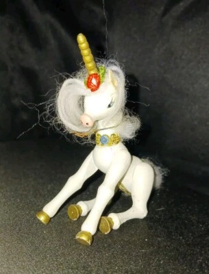 1982 Kurt Adler Painted Wood Unicorn Ornament Gold Horn 4" Christmas Magic  - Image 1 of 4