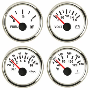 52MM/2" 4 Gauge Set Fuel Level Water Temperature Volts Oil Pressure White 12/24V - Picture 1 of 8