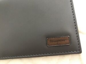 NEW AUTHENTIC Salvatore Ferragamo Card Case Wallet, Dark Gray Leather