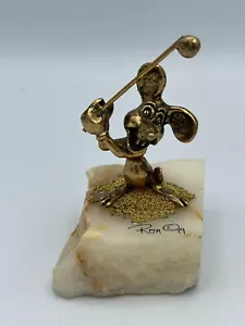 Disney Ron Lee Brass Sculpture Year 1979 Wild Golfing Mouse - Picture 1 of 5