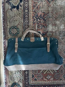 Vintage Hunter Green And Suede Took Bag/ Duffle Bag - Picture 1 of 12