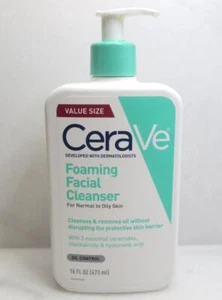 CERAVE FOAMING FACIAL CLEANSER FOR NORMAL TO OILY SKIN 16 OZ - Picture 1 of 3