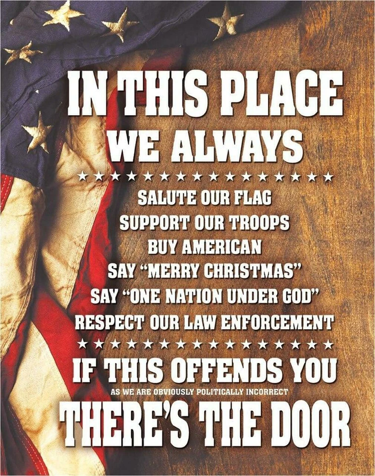 in This Place We Always Salute The Flag Tin Sign Patriotic Home Office 13 X 16