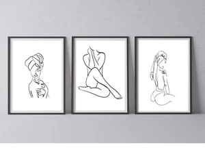 Set of 3 Line Drawing Modern Wall Prints Bedroom Room Home Wall Art A3 A4 A5 - Picture 1 of 3
