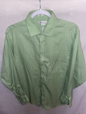 Camisa de vestir Van Heusen para hombre talla mediana verde con botones manga larga bolsillo Foto 1 de 4