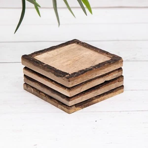 Sottobicchieri quadrati in legno naturale bordo corteccia rustico bevande tè bevande tappetini - Foto 1 di 5