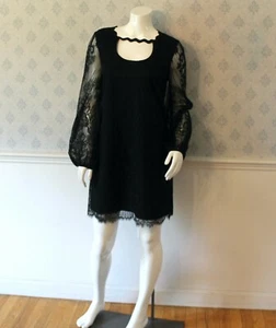 Trina Turk Designer Black Lace Tipsy Long Sleeve Keyhole Dress Size 6 - Picture 1 of 12