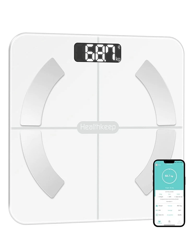 HEALTHKEEP Körperanalysewaage mit App Smart Waage für Körperfett, BMI, Muskelmasse, Protein