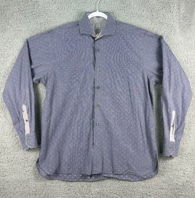 Camisa Ike Behar NY Para Hombres XL Azul Gris Lunares Cuadros Mangas Largas Abotonada Foto 1 de 4
