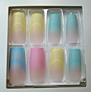 KISS Voguish Fantasy NAILS GLUE ON Matte Yellow, Green, Blue, Pink  LONG square - Picture 1 of 3