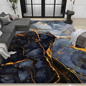 Black Gold Marble Area Rug Modern Abstract Floor Mats Grey Washable Rugs Mat ... - Picture 1 of 6