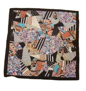 Aqua Silk Scarf Patchwork Design Polka Dot Striped Floral Vibrant Colors Fun  - Picture 1 of 3