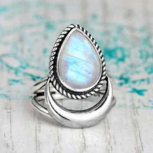 Moonstone 925 Sterling Silver Band& Statement Meditation Handmade All Size-U-143 - Picture 1 of 12