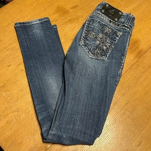 Miss Me Jeans Embellished Cross Strass Skinny Denim Jeans Damen Gr. 25 - Bild 1 von 7