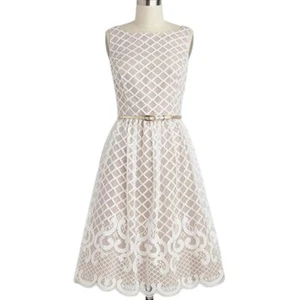 Eliza J Cream White Lace Lattice A-Line Dress Size 8 - Picture 1 of 7