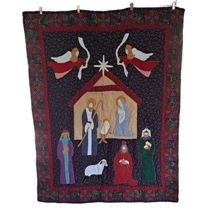QUILT Christmas nativity manger baby Jesus throw Blanket wall art hanger - Picture 1 of 6