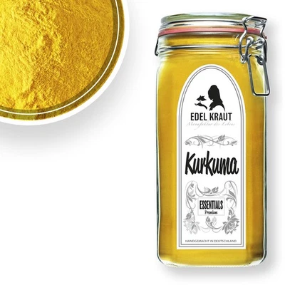 EDEL KRAUT 750g radice di curcuma macinata (polvere) in vetro premium ERBA NOBILE
