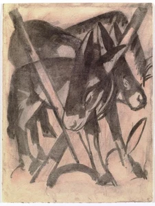 Two Donkeys by Franz Marc – 1914 Expressionist Woodcut Art Print - Picture 1 of 3