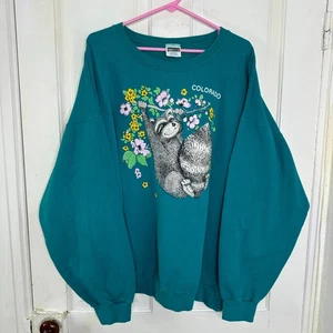 Sudadera De Colección Mapache Floral Colorado Cuello Redondo Abuela Adulto 2XL Verde De Colección - Imagen 1 de 6