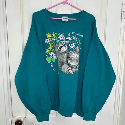 Moletom Vintage Guaxinim Floral Colorado Gola Redonda Vovó Adulto 2XL Verde Antigo - Imagem 1 de 4