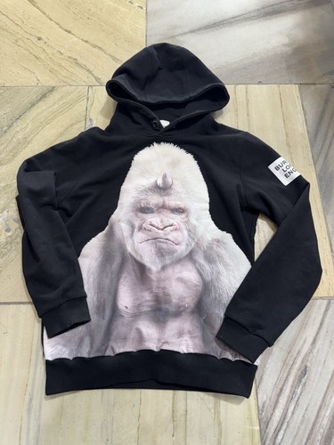 Burberry Gorilla Logo Felpa con Cappuccio Nero Bianco Pullover Maglione Cotone Taglia S