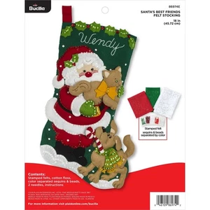 Plaid Bucilla Santa's Best Friends Felt Stocking-Christmas Stocking-FREE POSTAGE - Picture 1 of 4