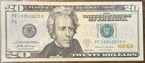 August 20 1994 :19940820 $20 Dollar Bill Birthday Note Fancy Serial Number 2017A - Picture 1 of 2