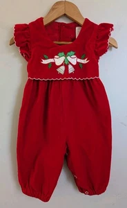 Mameluco de Navidad Vintage Rojo Pana Vacaciones Bebé Niña 6 Meses Bordado  - Imagen 1 de 8