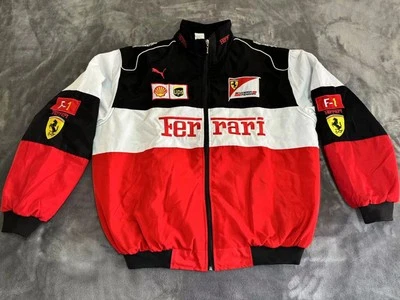 Unisex Adult Ferrari Racing White A Jacket Embroidered Patches Cotton Padded - Photo 1/4