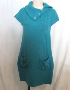 Mujer Talla S/M Windsor Azul Verde Suéter Vestido Con Cuello Manga Corta Bolsillos - Imagen 1 de 5