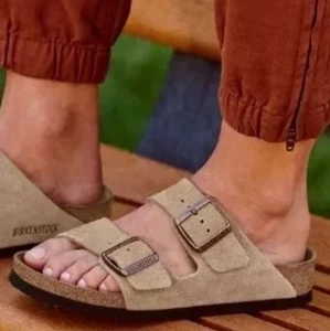 Birkenstock Arizona BS Taupe Suede Regular Slide Sandals MADE IN Germany Sz 43 - Picture 1 of 14