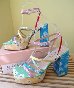 Wild Pair "Muze" Muzef Donna Strass Floreale Plateau Tacco Grosso Taglia 7M - Foto 1 di 15