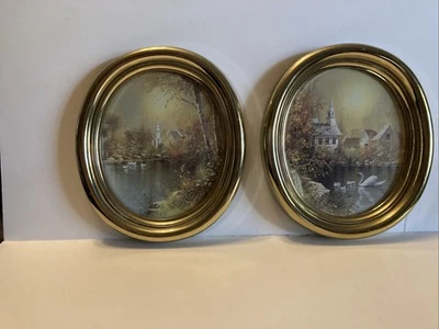Fotos de Colección Homco (2) Marco Ovalado Tono Dorado Río Iglesia Estanque Casa Granja Cisne Foto 1 de 4