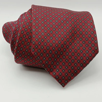 Corbata Wembley 100 % seda roja borgoña blanca/gris círculos (3,25 x 57") Foto 1 de 4
