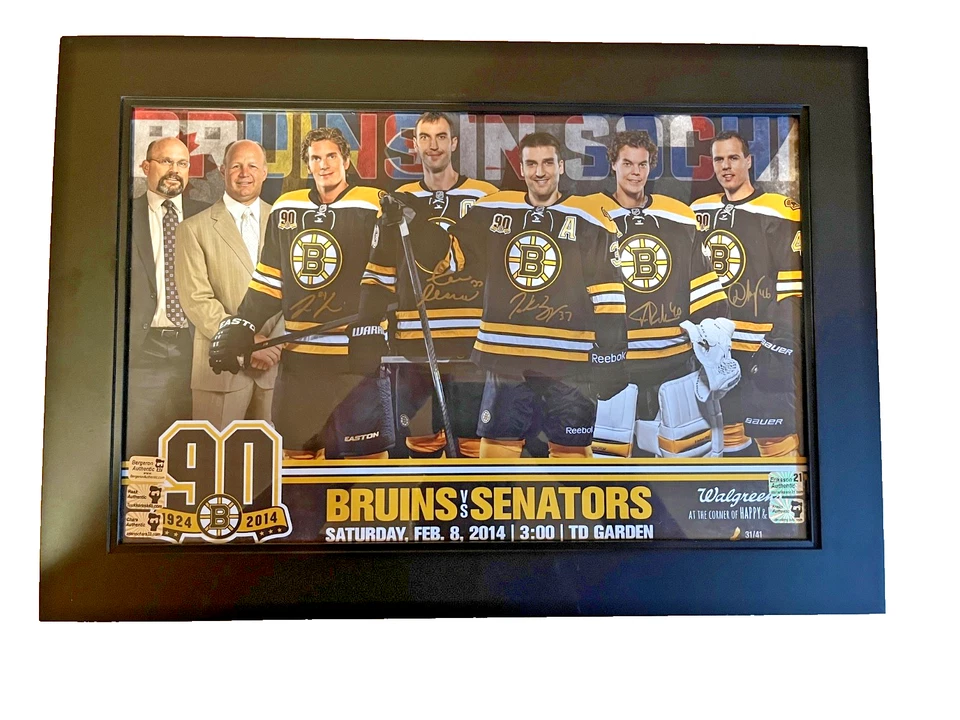 Boston Bruins 2014 11x17 firmado por Rask, Krejci, Chara, Bergeron, Eriksson con certificado de autenticidad Foto 1 de 4