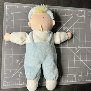 Frottee blau Junge Plüsch Puppe Garn gelbe Haare blaue Augen Spielzeug Lovey ohne Etikett - Bild 1 von 8