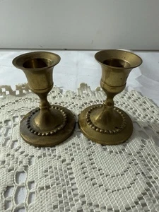 Vintage Small Brass Taper Candlestick Set Of Cottage core Farmhouse - Picture 1 of 3